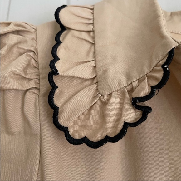 TCEC Tan Mini Shirt Dress with Black Trim Resort Beach Coastal Summer Sz Lg - Picture 3 of 6